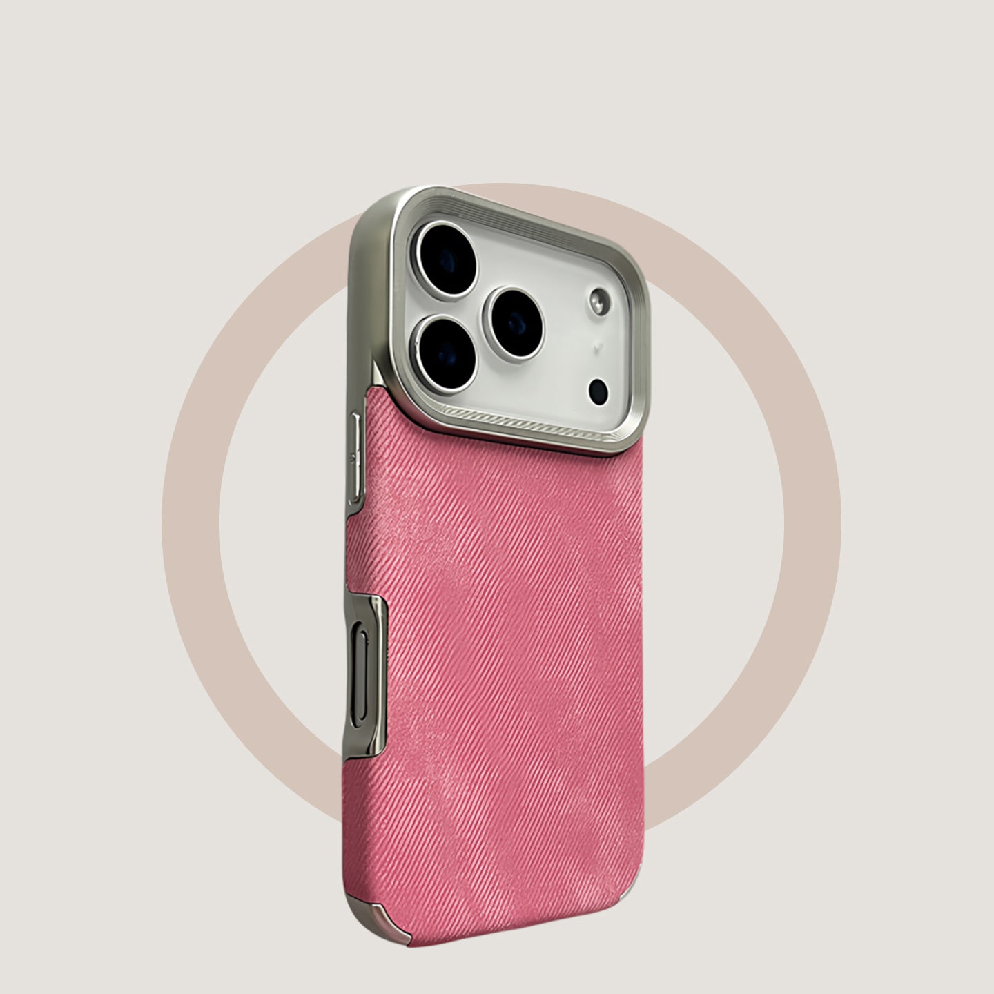 Rose red denim leather texture, suitable for iPhone 17/16/15/14/13 cases