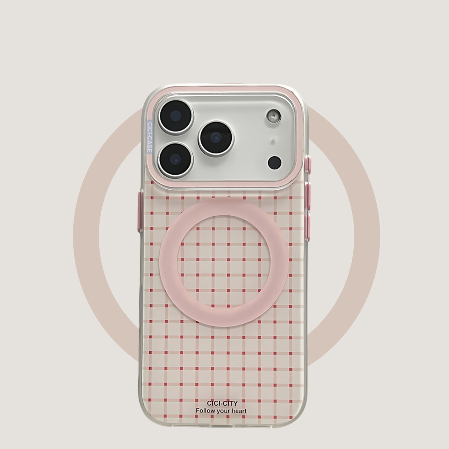 Frosted hard case, contrasting pink plaid, suitable for iPhone 17/16/15/14/13 cases