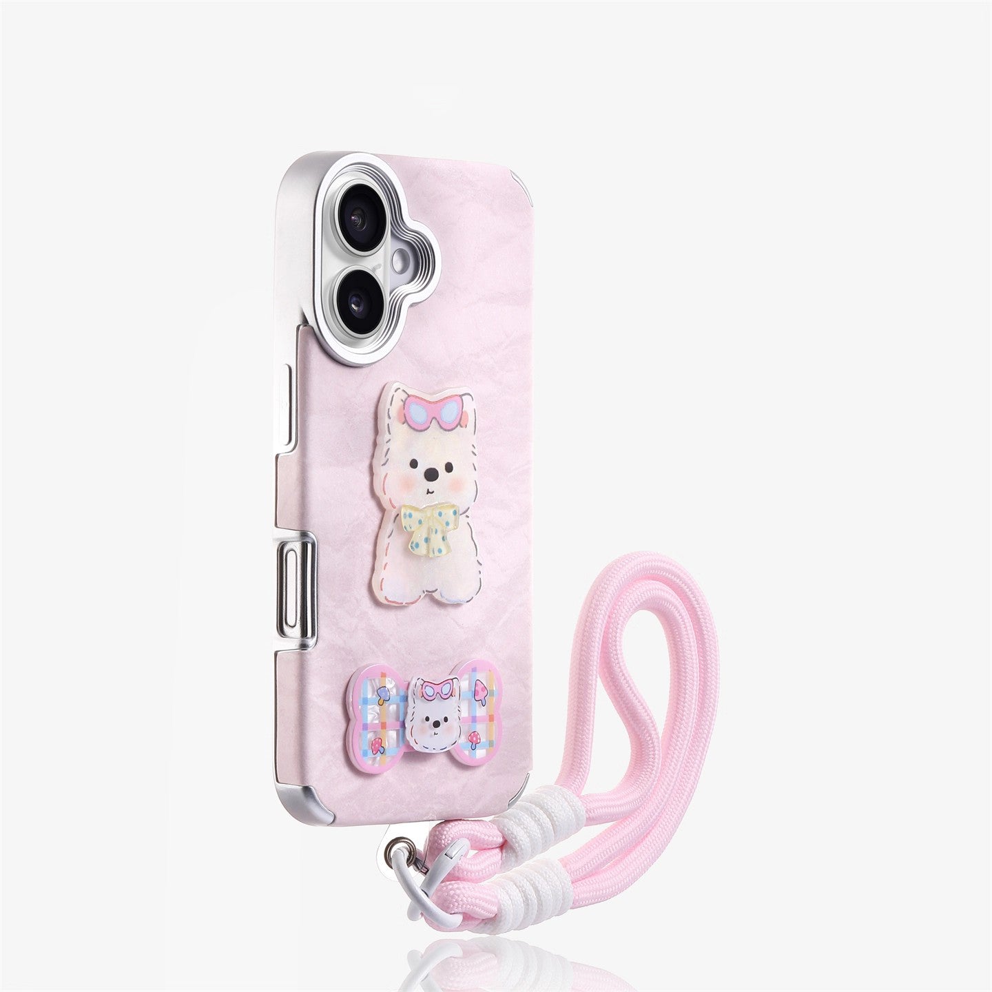 Pink gradient dog phone case with lanyard iPhone 17/16/15/14/13 Case
