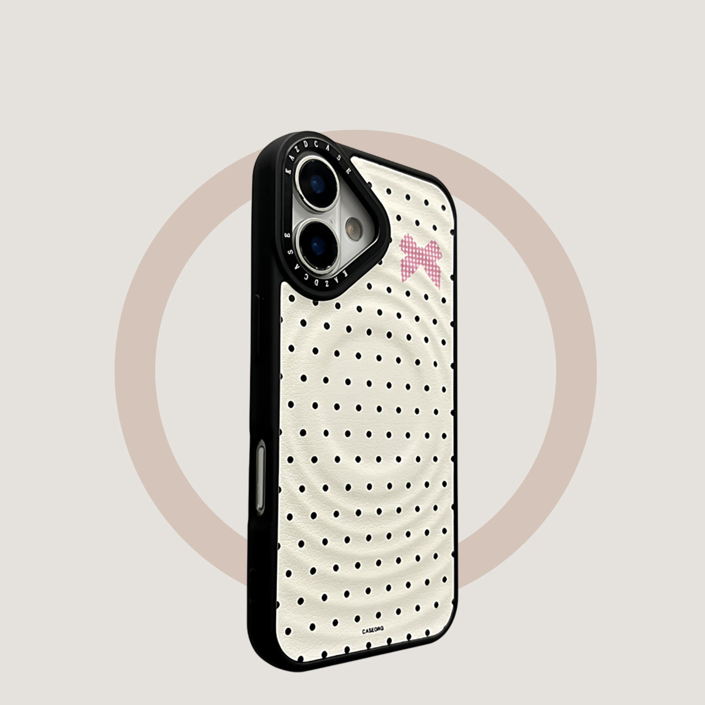 Magnetic case, ripple, white background, pink bow polka dots, suitable for iPhone 17/16/15/14/13 cases