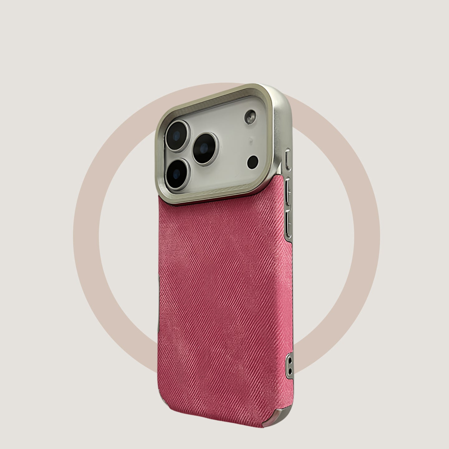 Rose red denim leather texture, suitable for iPhone 17/16/15/14/13 cases