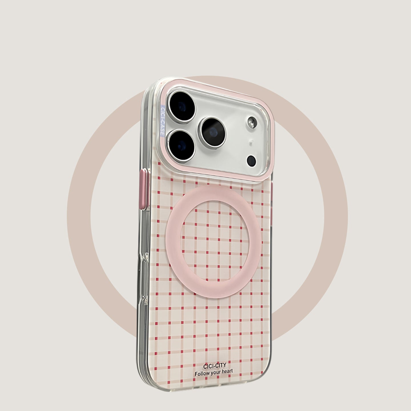 Frosted hard case, contrasting pink plaid, suitable for iPhone 17/16/15/14/13 cases