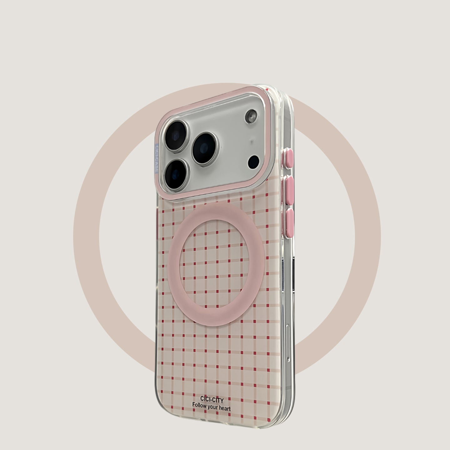 Frosted hard case, contrasting pink plaid, suitable for iPhone 17/16/15/14/13 cases