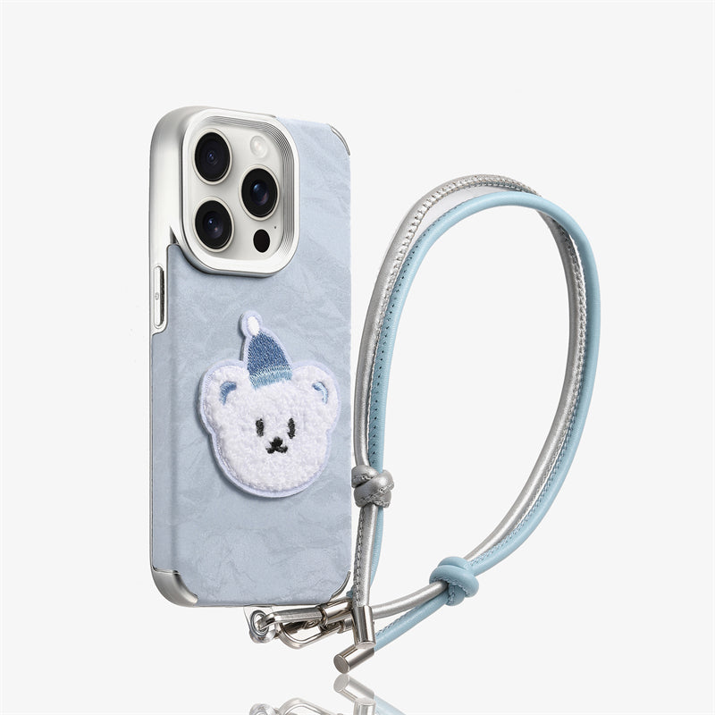 Pink gradient dog phone case with lanyard iPhone 17/16/15/14/13 Case