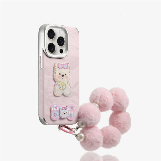 Pink gradient dog phone case with lanyard iPhone 17/16/15/14/13 Case