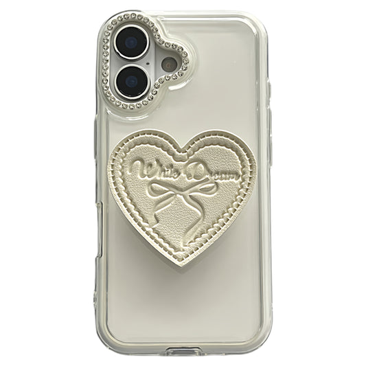 2-in-1 white bow heart stand, compatible with iPhone 17/16/15/14/13 cases