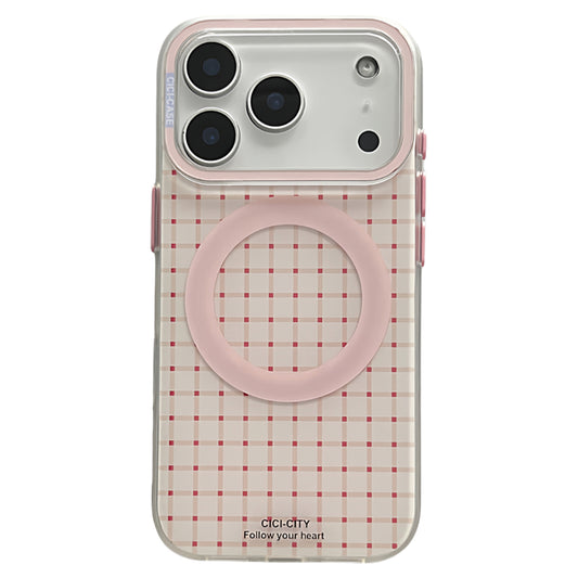 Frosted hard case, contrasting pink plaid, suitable for iPhone 17/16/15/14/13 cases