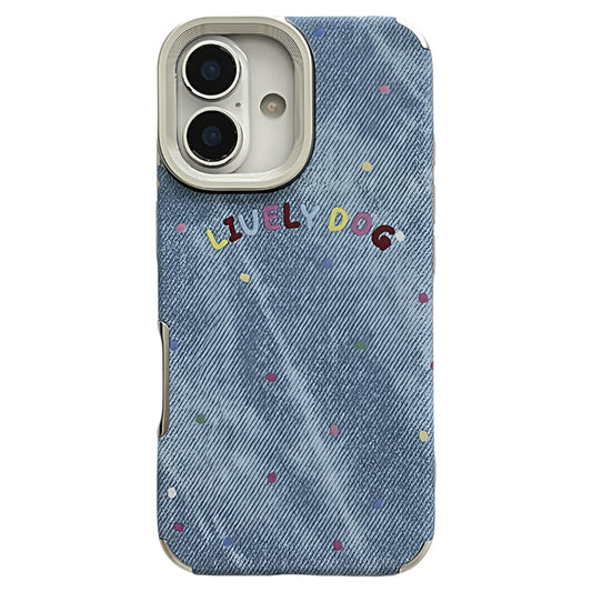 Denim pattern, light blue background, colorful polka dots, suitable for iPhone 17/16/15/14/13 cases