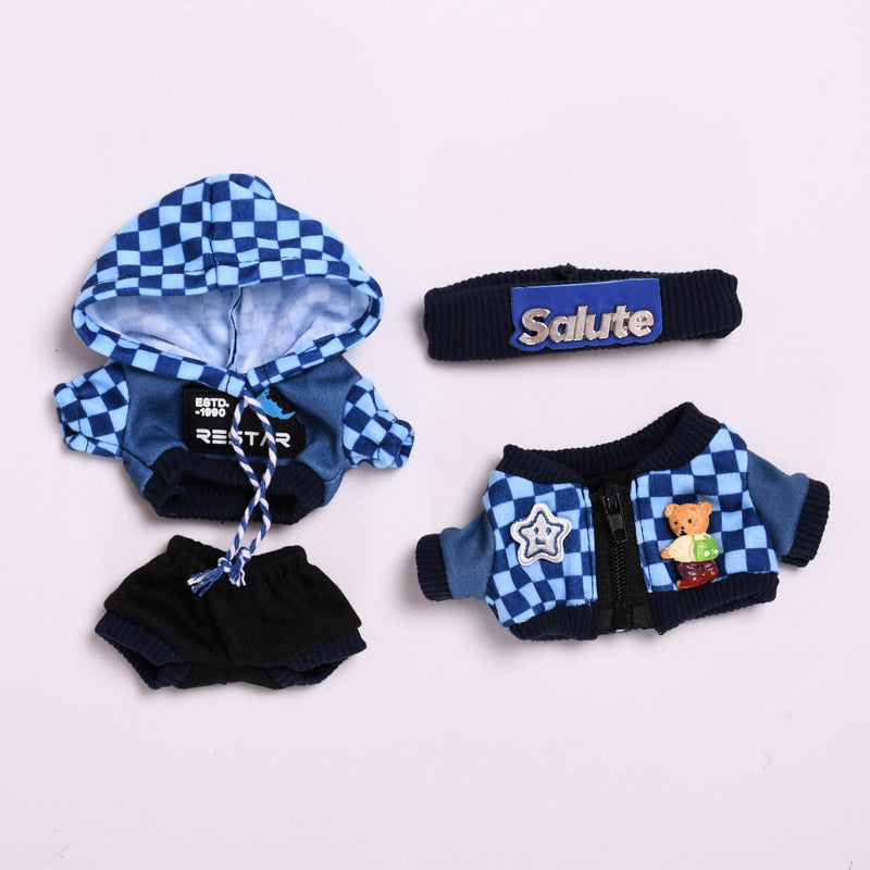 17CM doll pendant clothes fashion blue grid sweater set, doll casual dress up