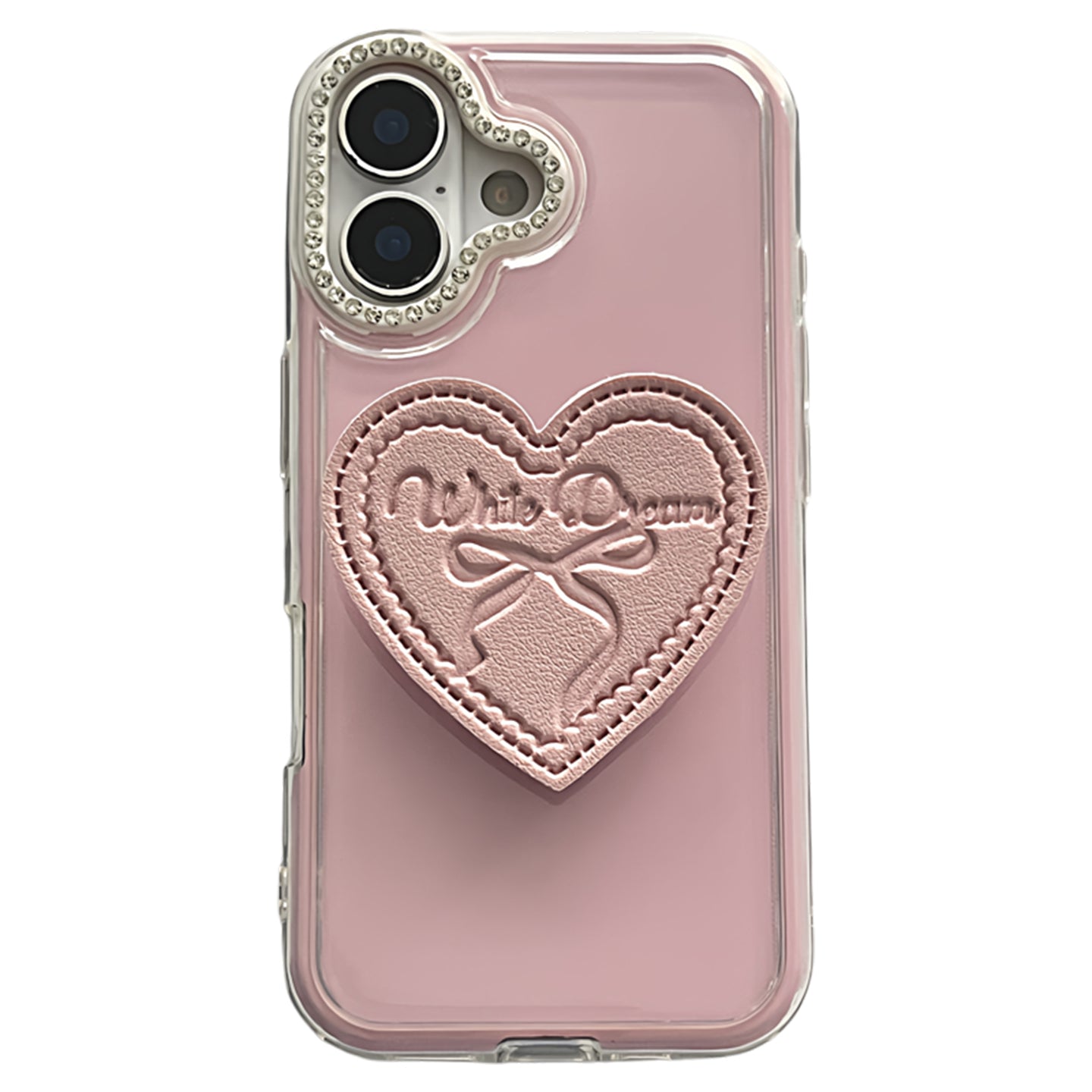 2-in-1 pink bow heart stand, compatible with iPhone 17/16/15/14/13 cases
