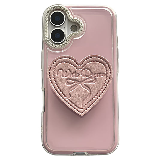 2-in-1 pink bow heart stand, compatible with iPhone 17/16/15/14/13 cases