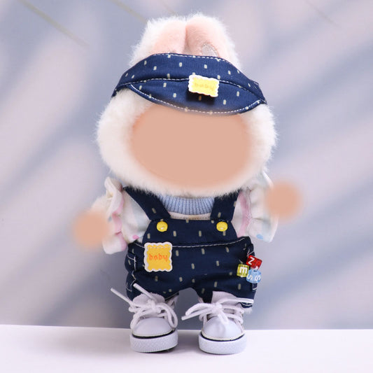 1,2 generation doll pendant clothes, doll blue dots overalls, hat set
