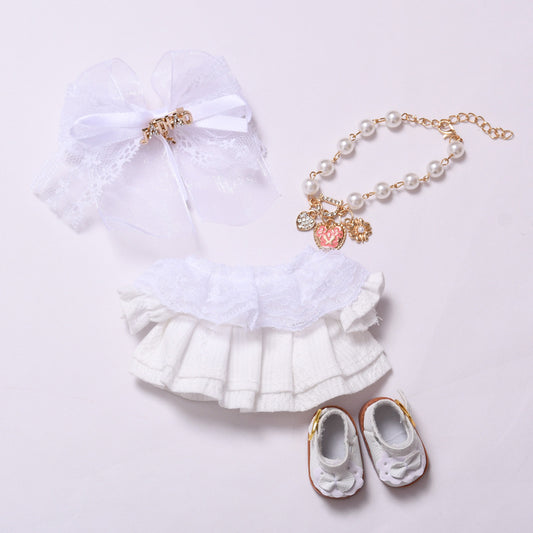 1,2 generation pendant doll clothes lace headgear small white dress set