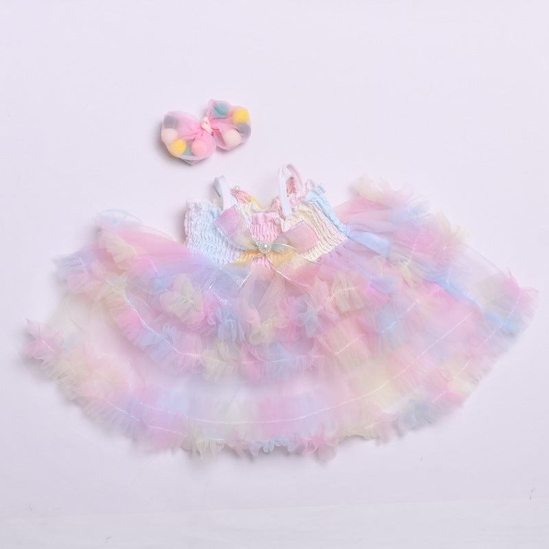 38Cm doll wearing substitute colorful bow gauze skirt doll cute baby dress