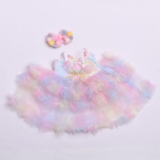 38Cm doll wearing substitute colorful bow gauze skirt doll cute baby dress