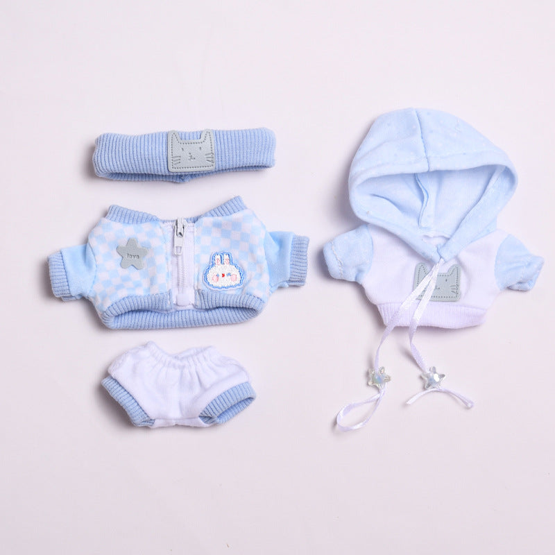 17CM doll pendant clothes fashion blue grid sweater set, doll casual dress up