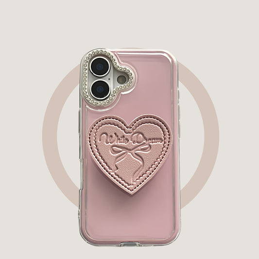 2-in-1 pink bow heart stand, compatible with iPhone 17/16/15/14/13 cases