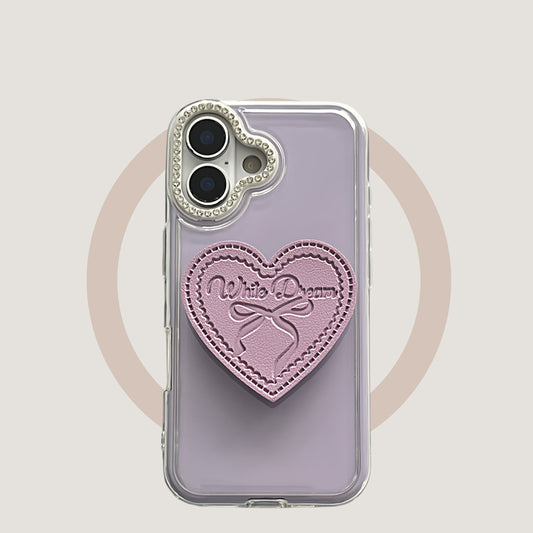 2-in-1 purple bow heart stand, compatible with iPhone 17/16/15/14/13 cases
