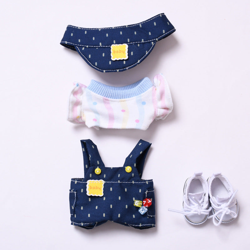 1,2 generation doll pendant clothes, doll blue dots overalls, hat set