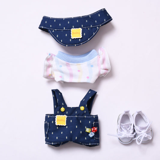1,2 generation doll pendant clothes, doll blue dots overalls, hat set