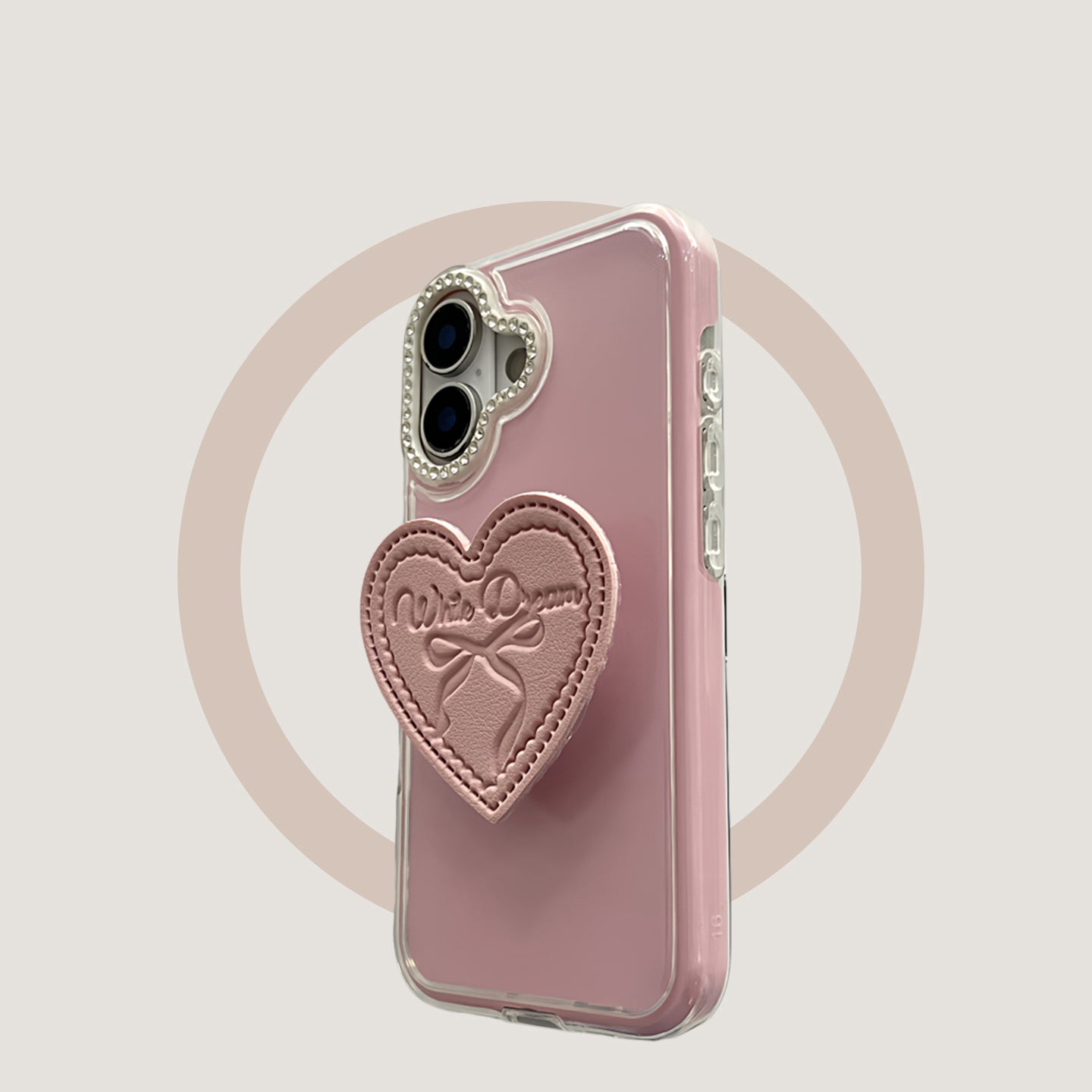 2-in-1 pink bow heart stand, compatible with iPhone 17/16/15/14/13 cases