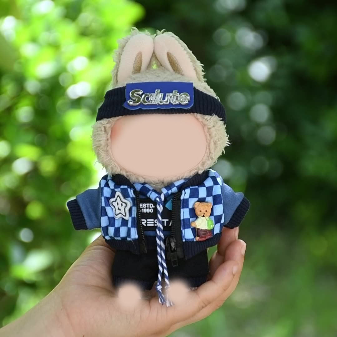 17CM doll pendant clothes fashion blue grid sweater set, doll casual dress up