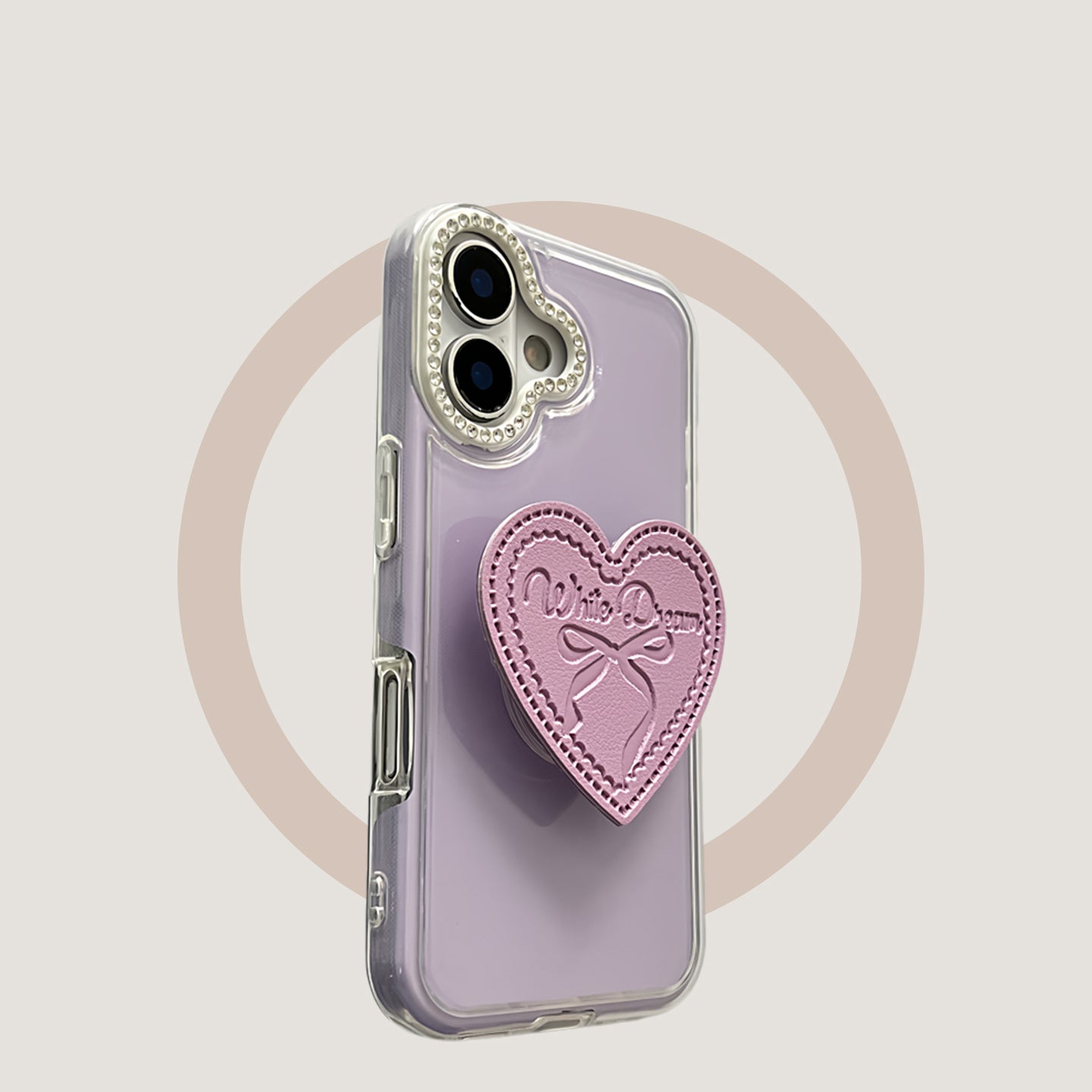 2-in-1 purple bow heart stand, compatible with iPhone 17/16/15/14/13 cases