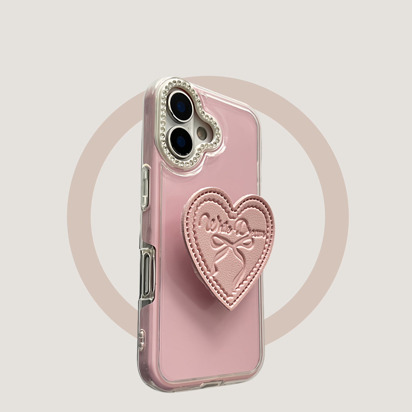 2-in-1 pink bow heart stand, compatible with iPhone 17/16/15/14/13 cases