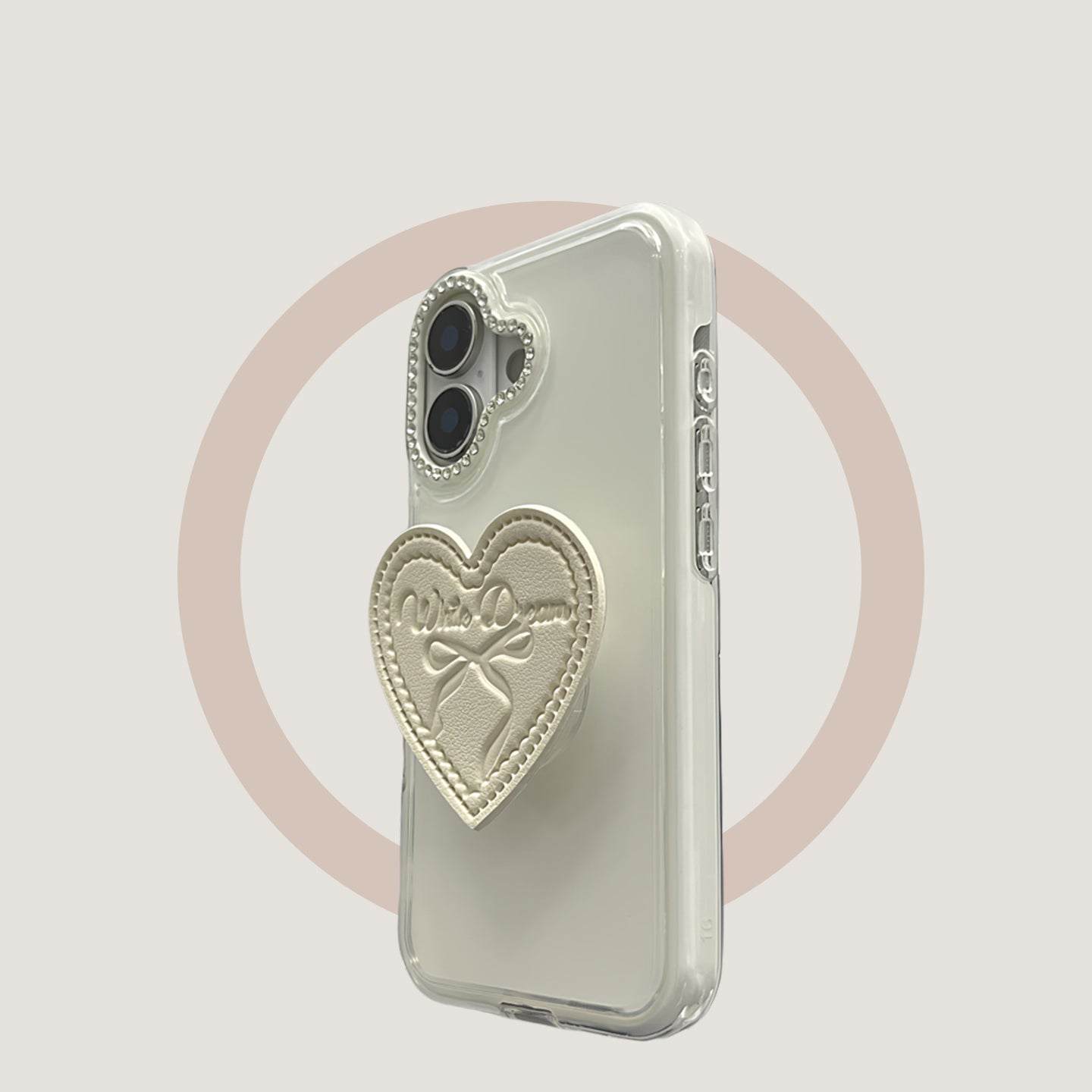 2-in-1 white bow heart stand, compatible with iPhone 17/16/15/14/13 cases