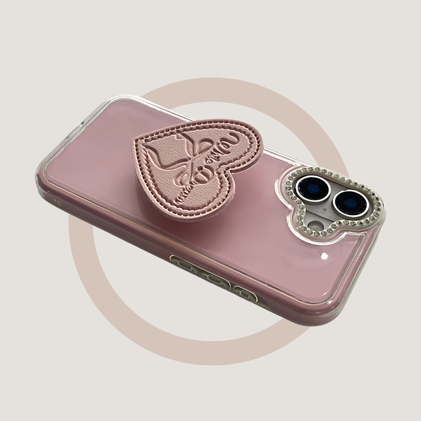 2-in-1 pink bow heart stand, compatible with iPhone 17/16/15/14/13 cases