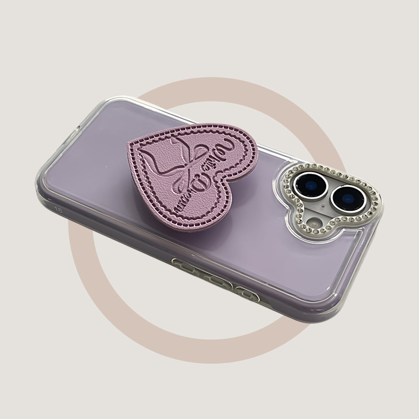 2-in-1 purple bow heart stand, compatible with iPhone 17/16/15/14/13 cases
